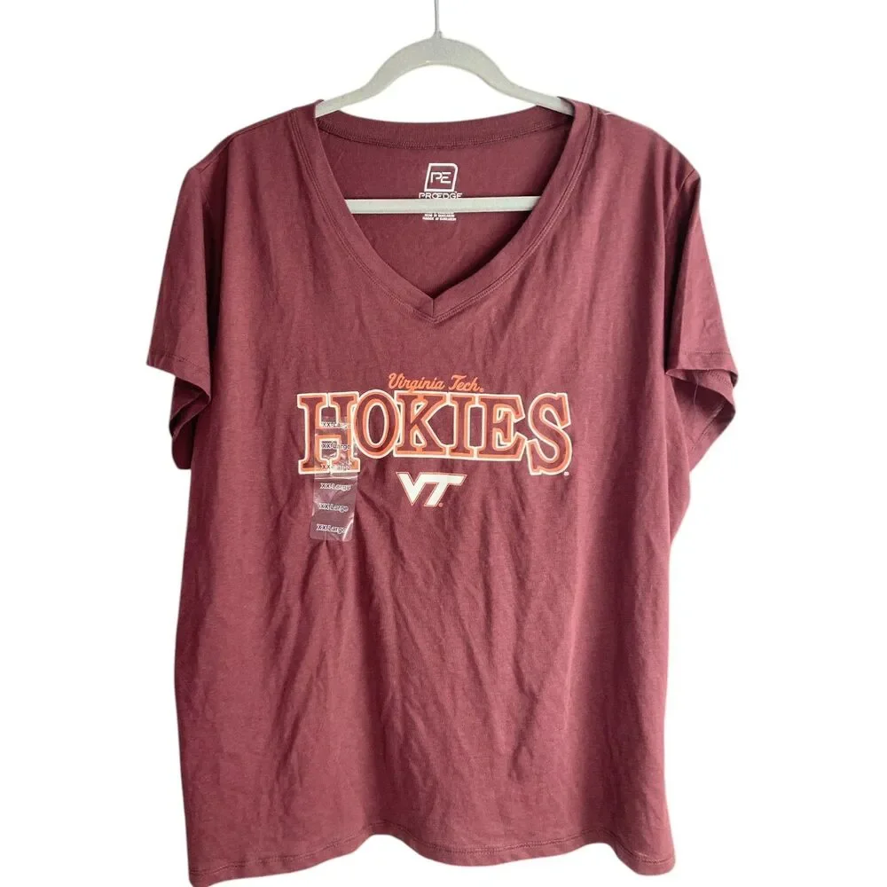 ProEdge Virginia Tech Hokies Womens XXL T-Shirt NWT V-Neck Maroon NCAA Fan Gear - Picture 1 of 8